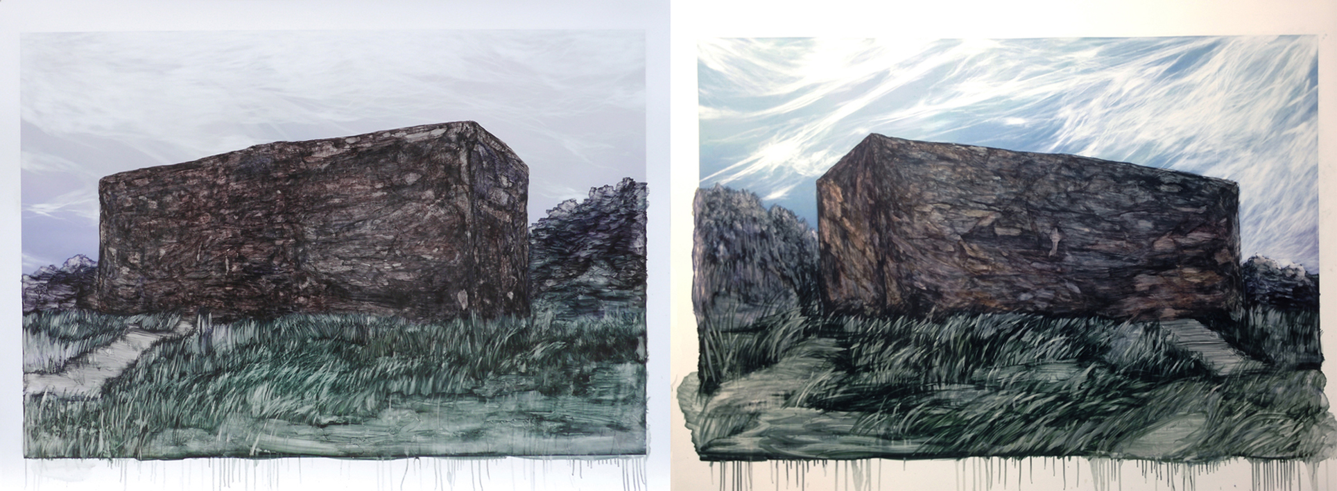 비슷한 날에-네모난 돌과 초록 풀 